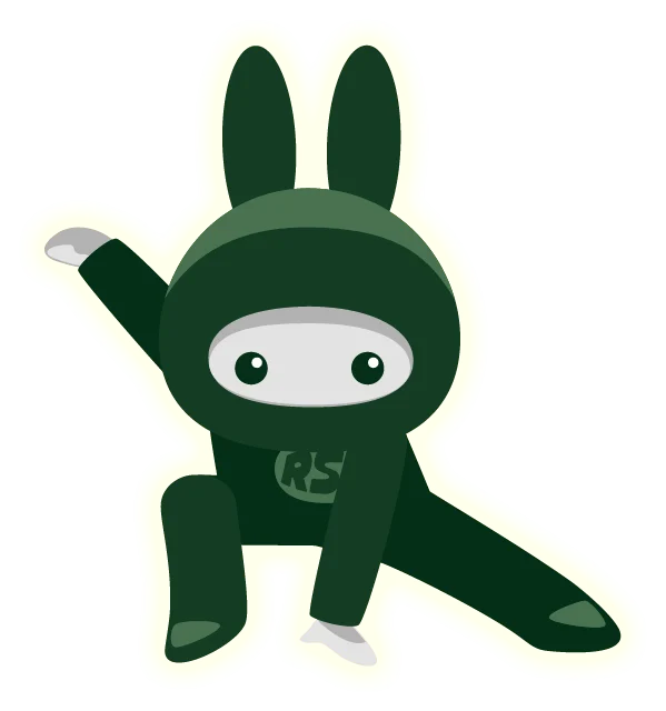Tizu, la hase ninja, en posture de garde, bras écartés